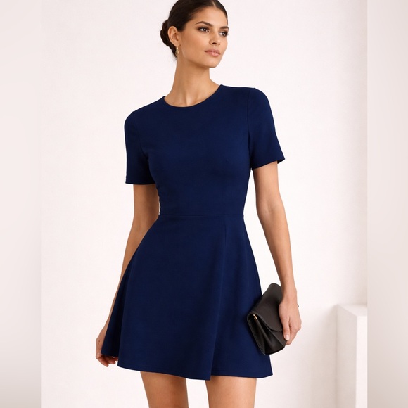 Zara Dresses & Skirts - ZARA 2016 style Mini Dress – Navy Blue Short Sleeve Fit & Flare – XS